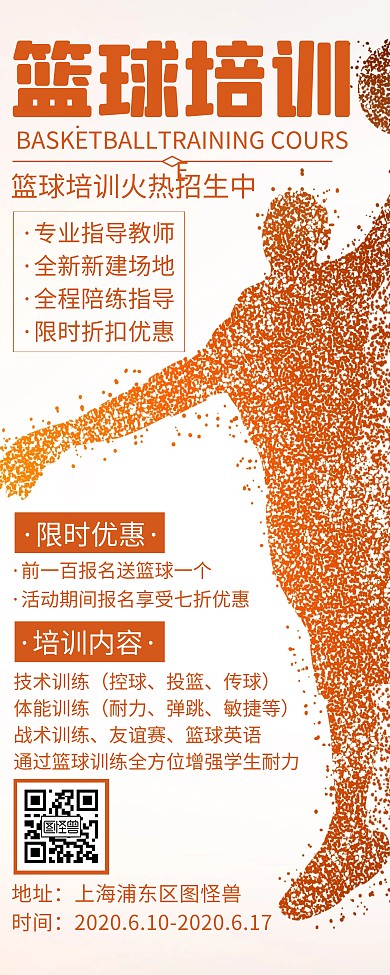 简约创意篮球指导培训班易拉宝