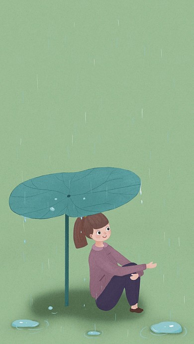 谷雨卡通女孩人物背景绿色