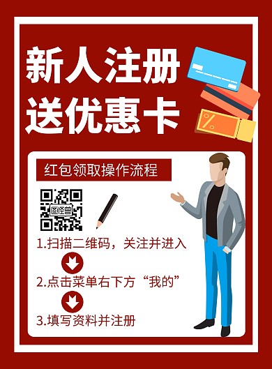红色简约创意注册操作流程海报