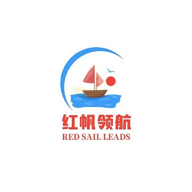红帆领航帆船太阳大海红蓝简约LOGO