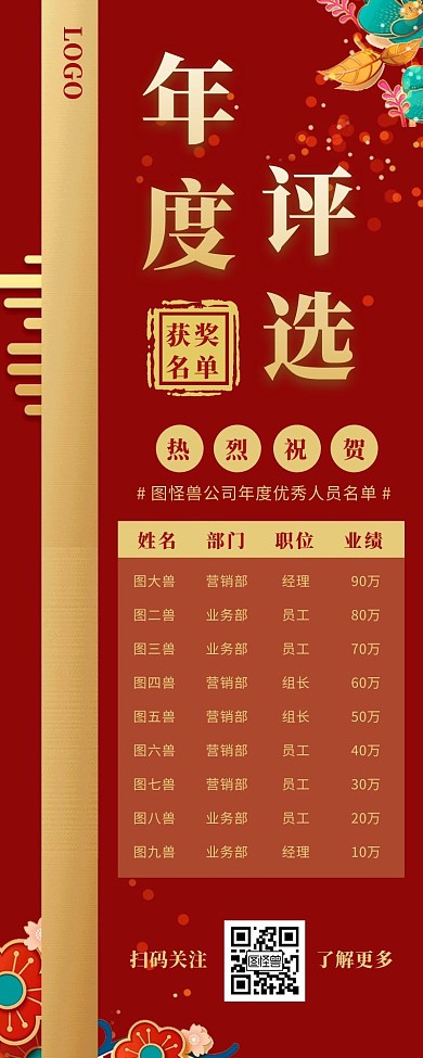 年底评优长图红色大气排行榜印章	