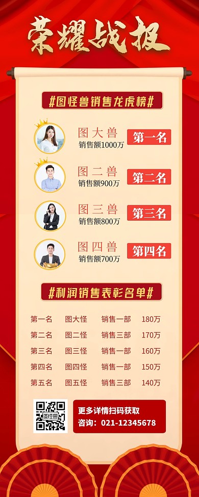 喜报战场周报榜单宣传长页面长图