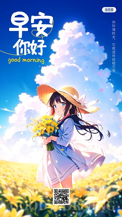 早安你好女孩正能量励志日签AIGC海报