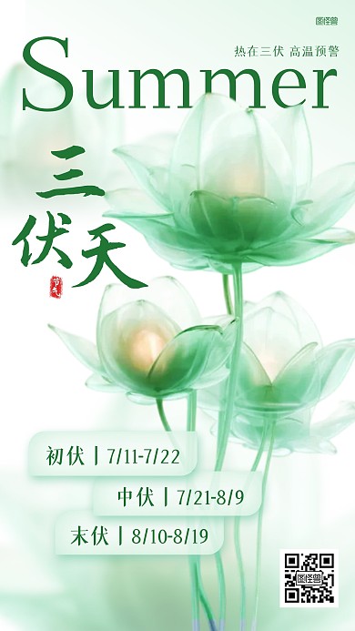 夏日三伏天时间科普AIGC海报