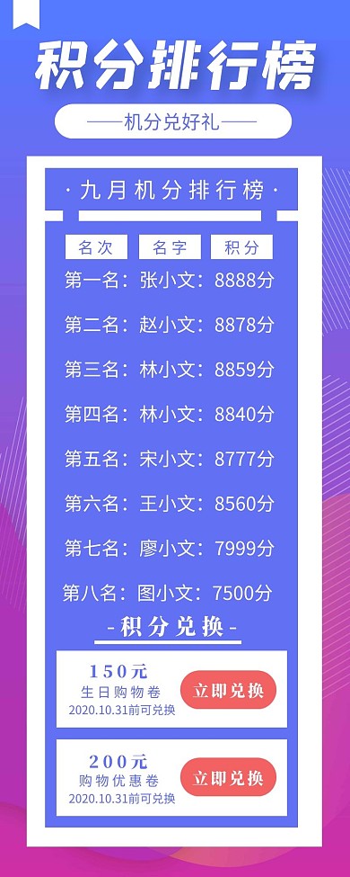 简约积分排行榜营销长图模板
