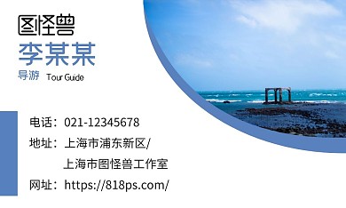 蓝色简约大气导游名片