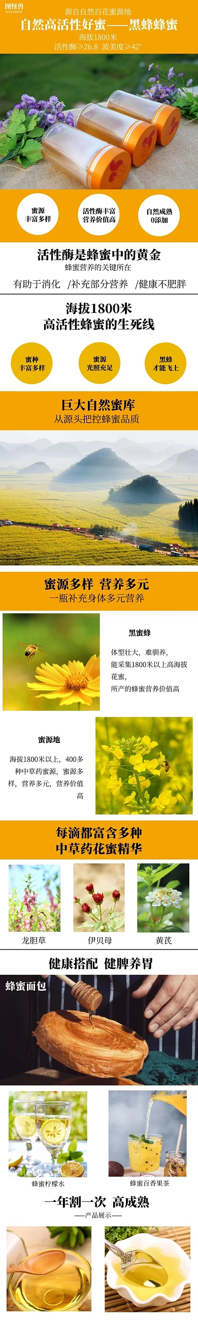 简约简洁黑蜂蜂蜜食品电商淘宝详情页