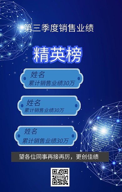 销售部业绩排行榜简约扁平化手机海报