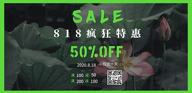 SALE818疯狂特惠绿色横版海报