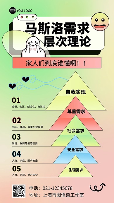 马斯洛需求层次理论创意弥散手机海报