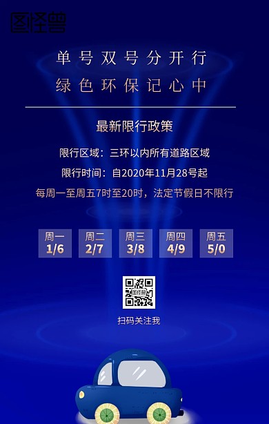 单双号  绿色环保  限行  手机海报
