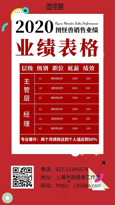 简约海报背景业绩表格海报黑白红商务海报