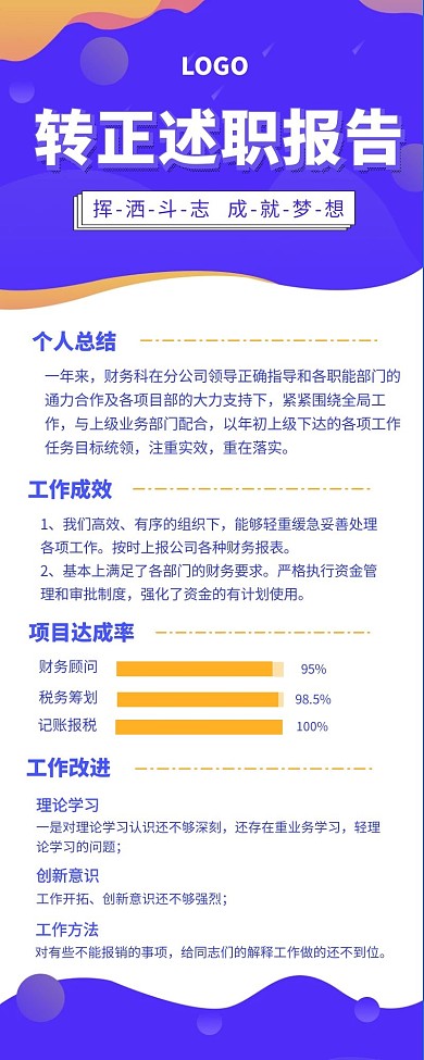 简约渐变转正述职长图