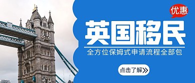 蓝色简约英国移民旅游照片红包公众号封面