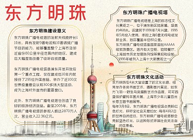 东方明珠上海景点简约复古手抄报小报