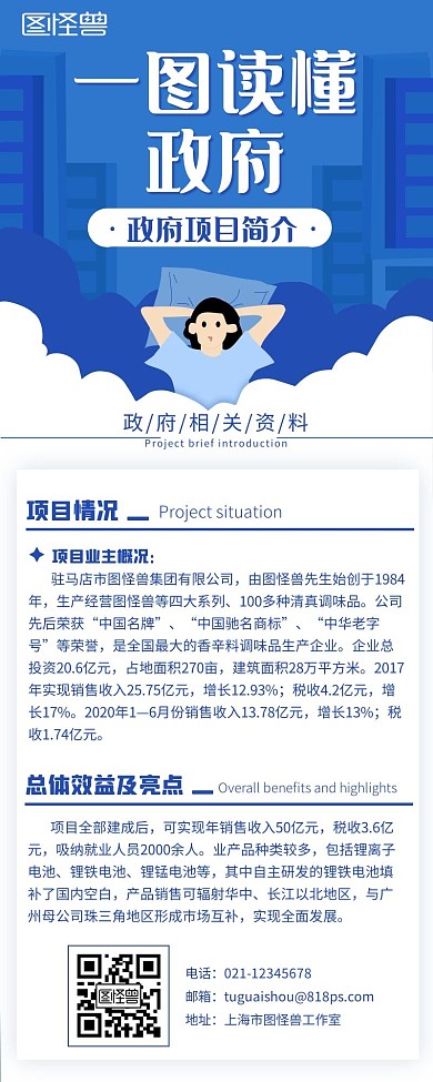 一图读懂政府项目资料手绘蓝色长图海报