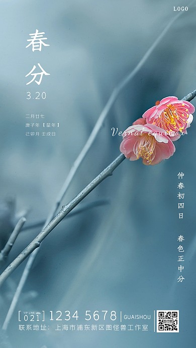 质感清新简约春分节气节日问候海报
