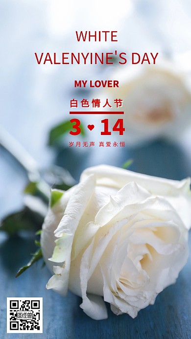 3.14白色情人节玫瑰花简约文艺日签