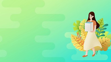 图怪兽原创绿色拿着书的女孩插画背景