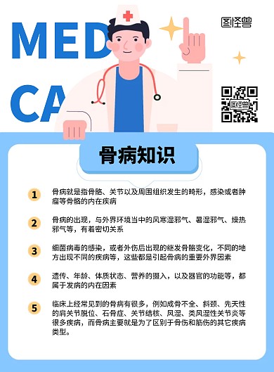 扁平医生骨病知识点竖版海报
