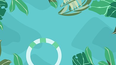 图怪兽原创元素 绿色 游泳圈 树叶 夏日 ins 