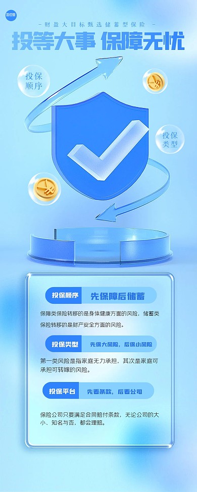 蓝色简约保险行业营销长图