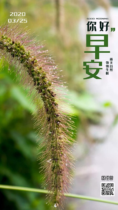 你好世界农场下雨早安日签