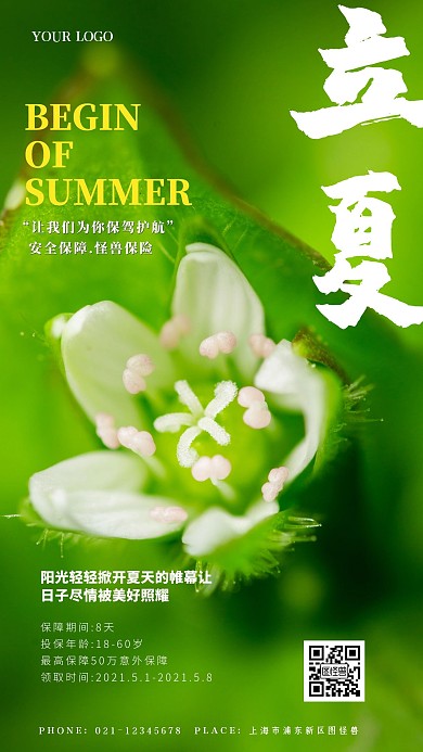简约风立夏节日节气保险摄影图手机海报