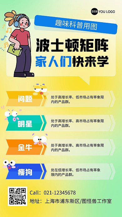 波士顿矩阵创意渐变黄色手机海报