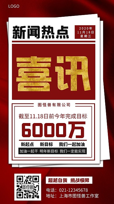 热点新闻喜讯红色喜报复古风手机海报
