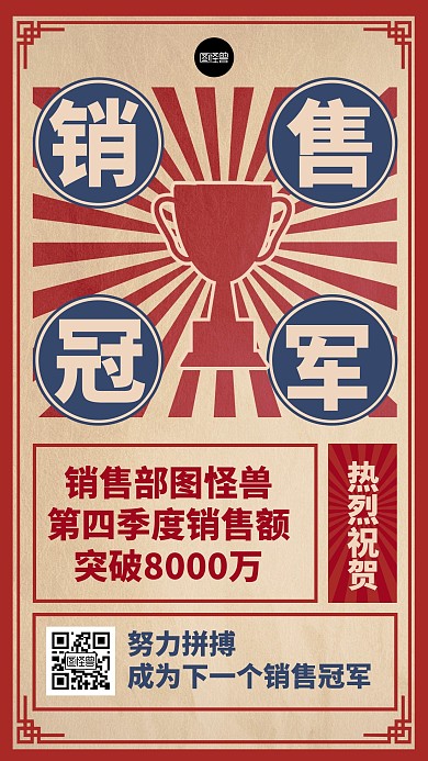 喜报战报贺报业绩汇报卡片复古海报