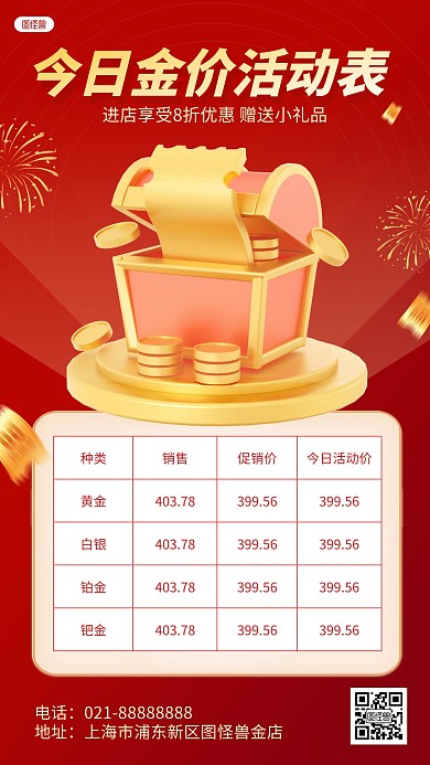 红色每日金价活动促销表报价3D手机海报