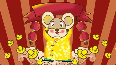 图怪兽原创背景创意鼠年发财喜庆卡通横版海报