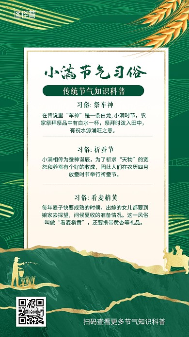 小满节气科普简约大气鎏金风大气海报
