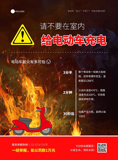 红色简约公告电动自行车消防安全宣传海报