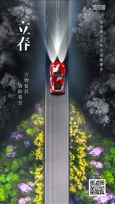 立春汽车品牌借势宣传创意实景对比手机海报