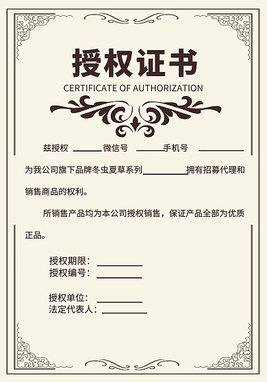 棕色复古风大气授权书
