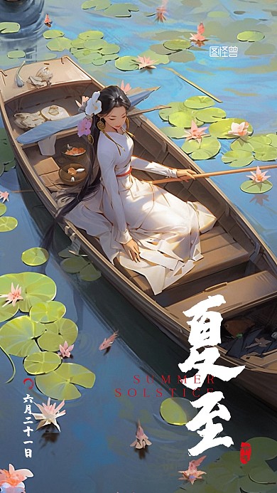 夏至621二十四节气宣传漫画AIGC海报
