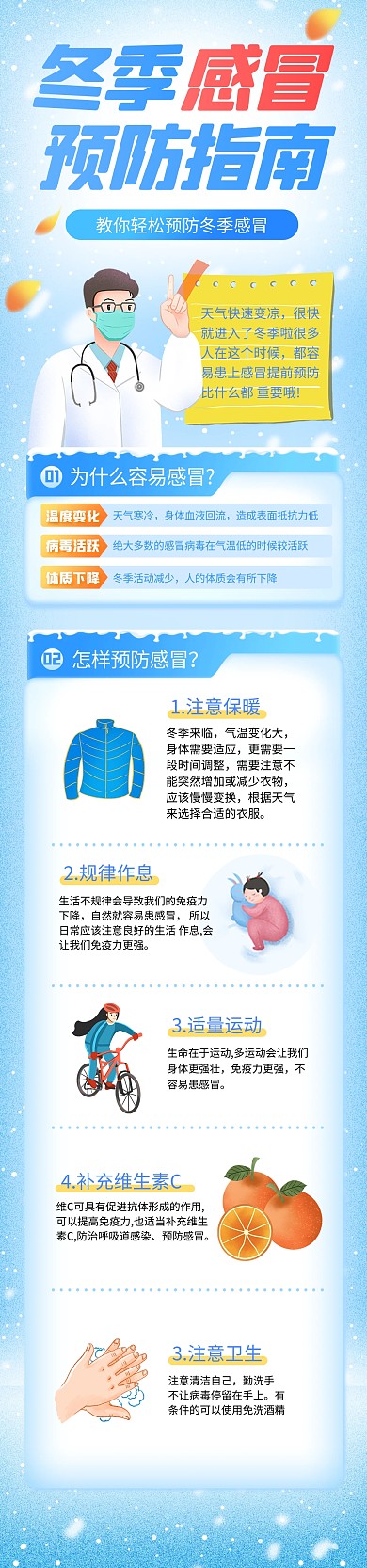 冬季预防感冒流感知识文章长图