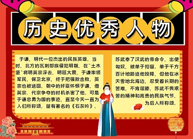 历史优秀人物创意卡通古风教育培训小报