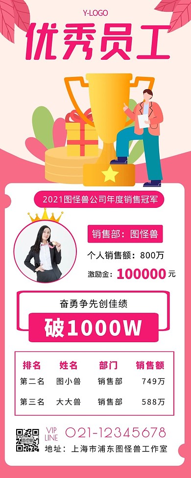 优秀员工大会喜报榜单宣传长图
