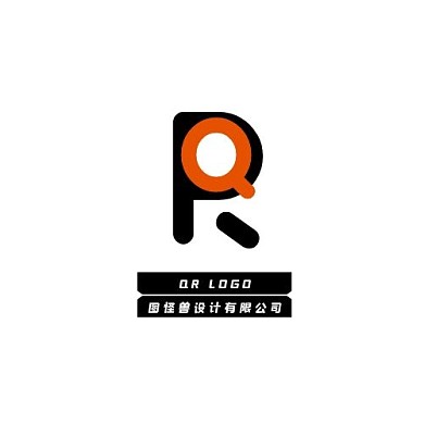 黑色橙色简约创意QR字母logo