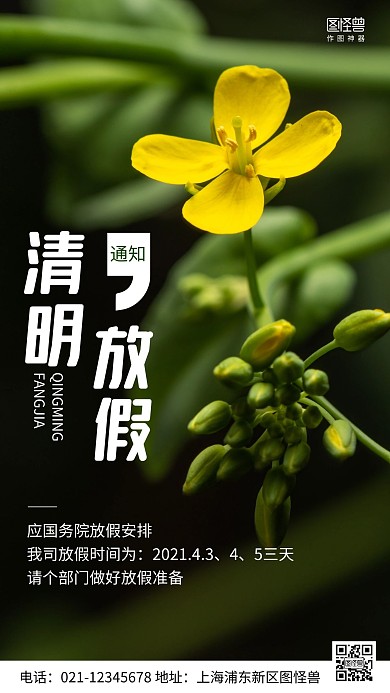 摄影图清明放假通知绿色简约风手机海报