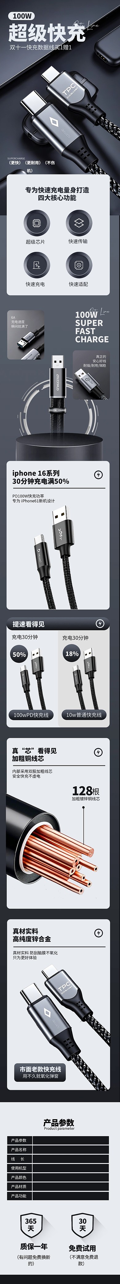 双十一数码产品数据线科技感电商淘宝详情页