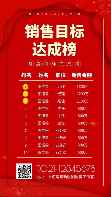 销售目标达成榜红色排名战报月度报告简约