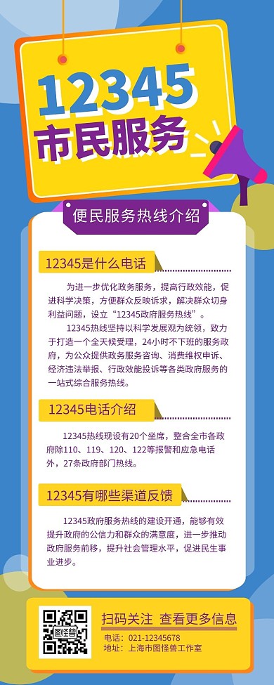 便民123456服务热线介绍营销长图设计