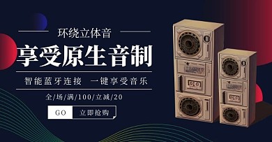 简约科技黑色端午节音响banner