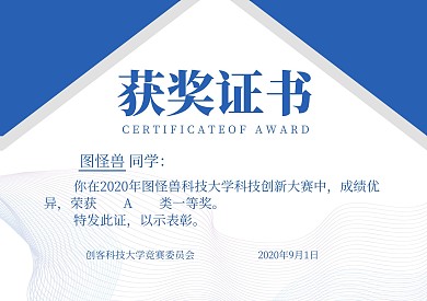 蓝白线条奖状证书