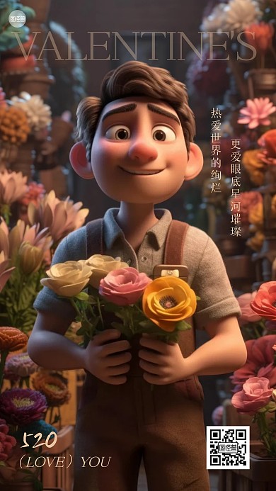 情人节表白祝福3D海报