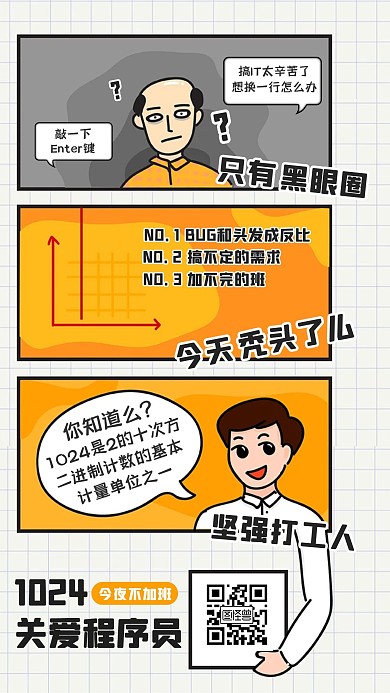 创意三宫格漫画小节日中国程序员节海报